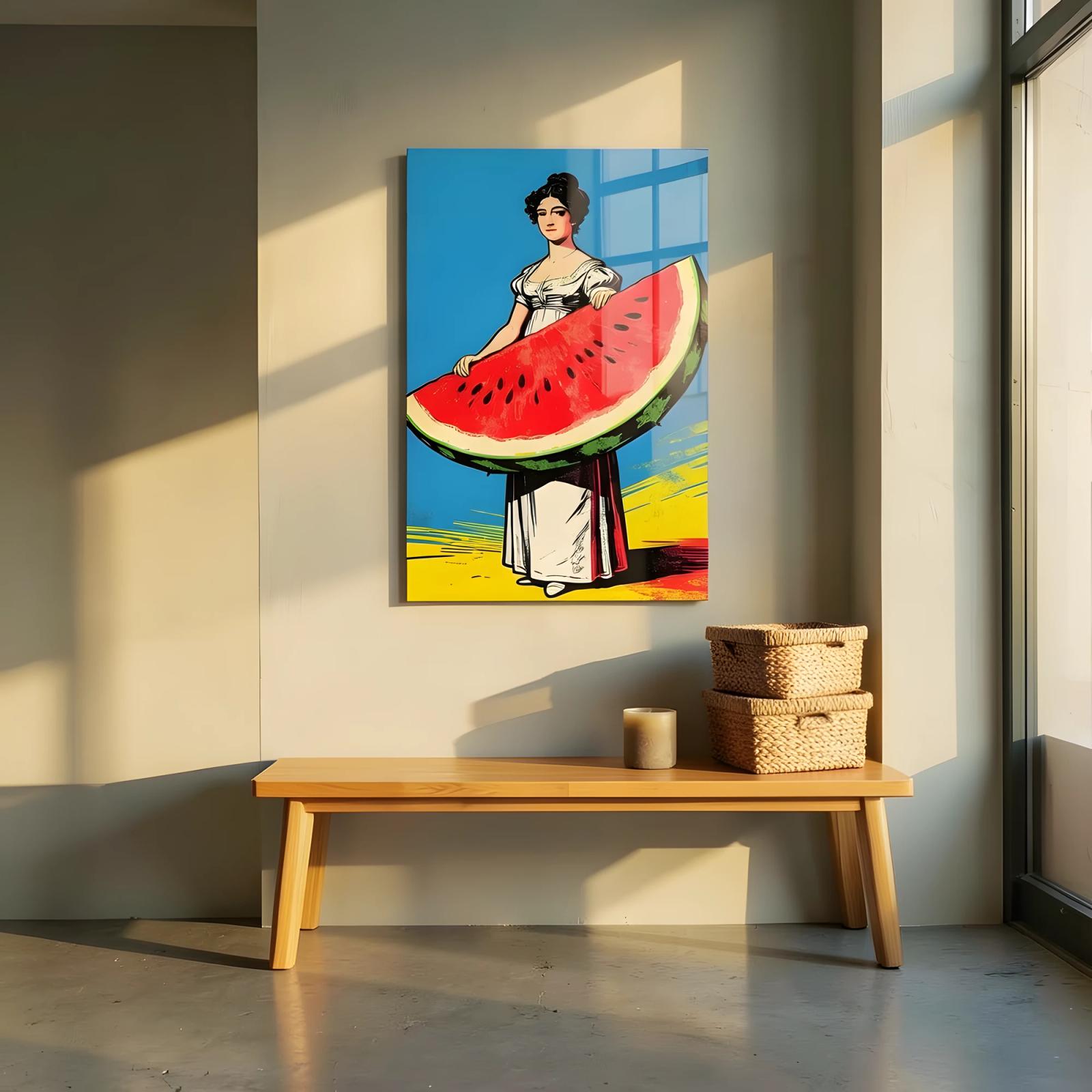Watermelon Lady Pop Art Vintage Portrait Glass Wall Art — 4