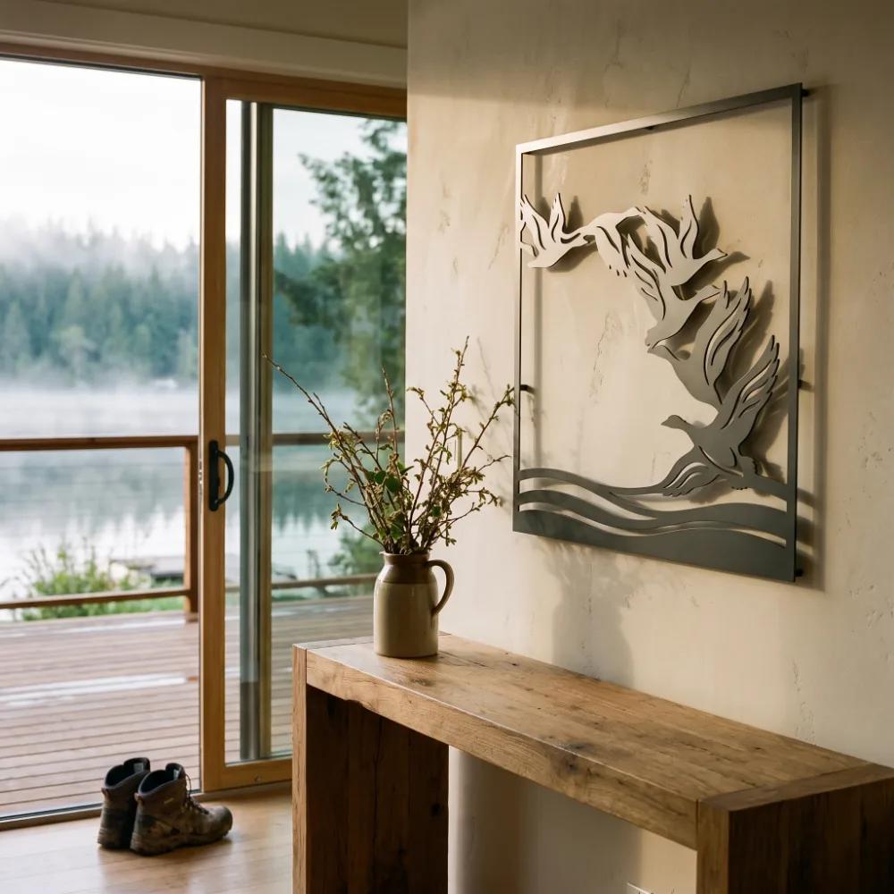 Flying Geese Metal Wall Art – Northbound Flight, Lake House Nature Decor