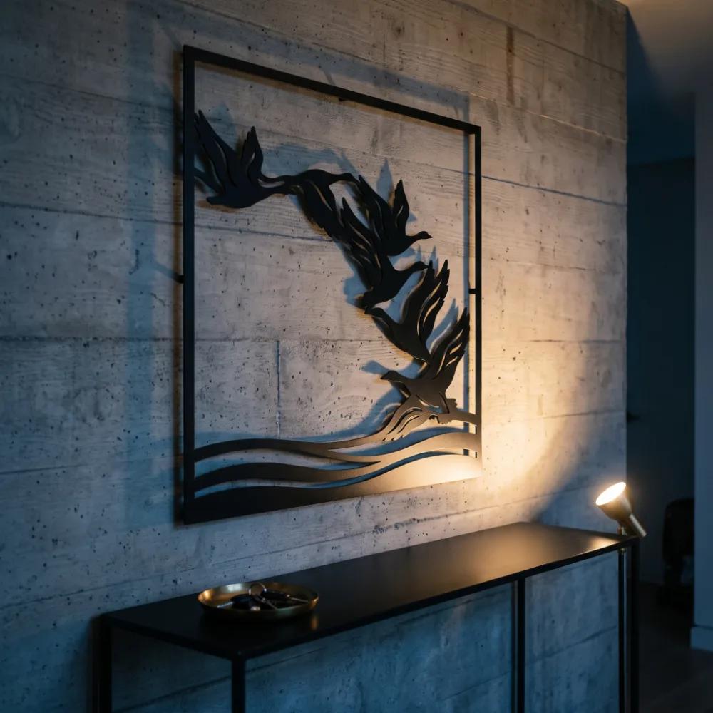 Flying Geese Metal Wall Art – Northbound Flight, Lake House Nature Decor — 6