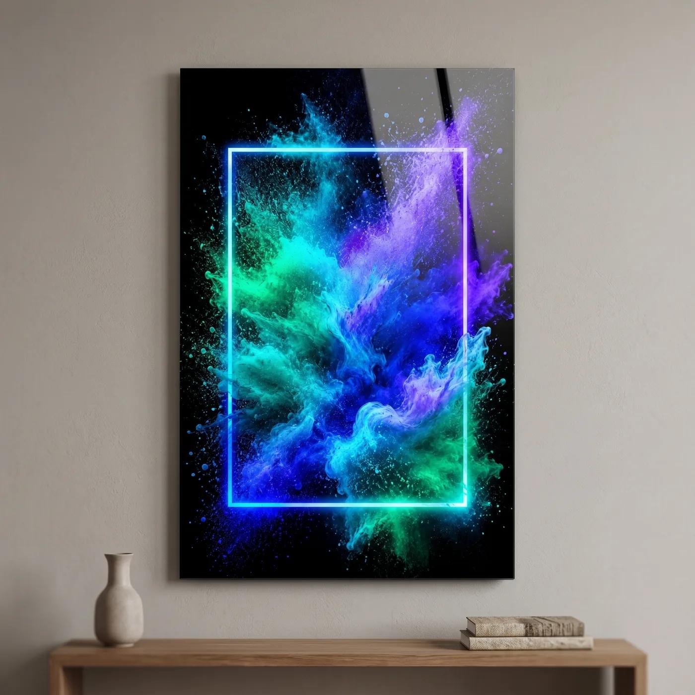 Neon Abstract Wall Art Blue Green Smoke | Glass Wall Art