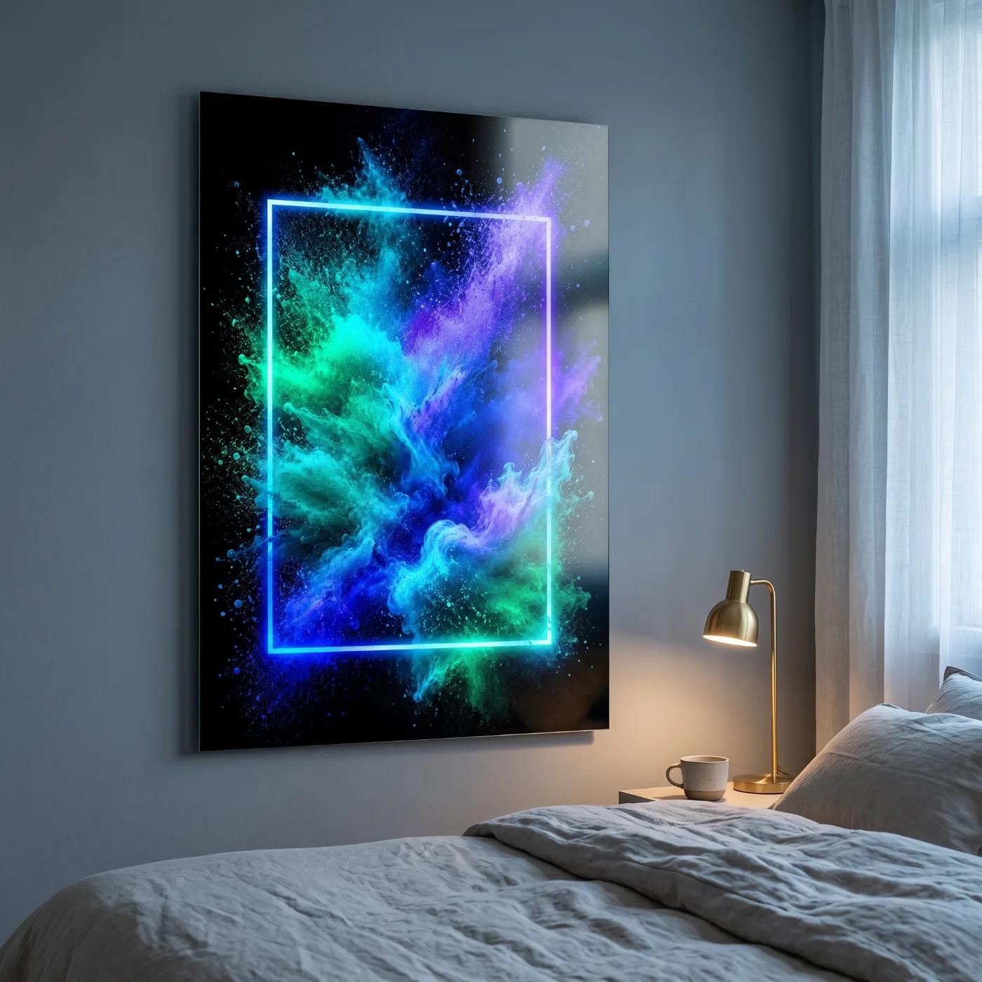 Neon Abstract Wall Art Blue Green Smoke | Glass Wall Art — 4