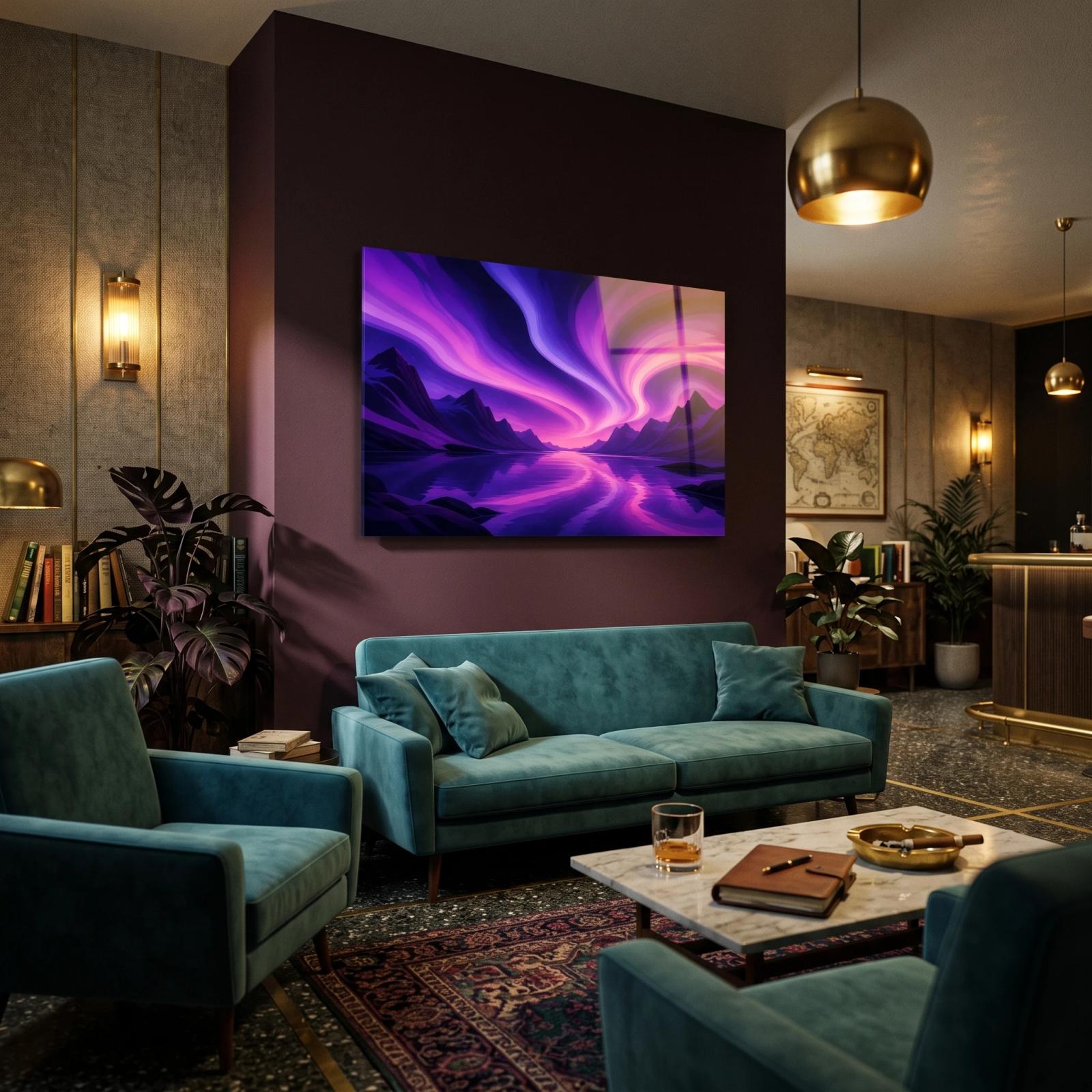 Aurora Mountain Lake Purple Night Sky Glass Wall Art — 3