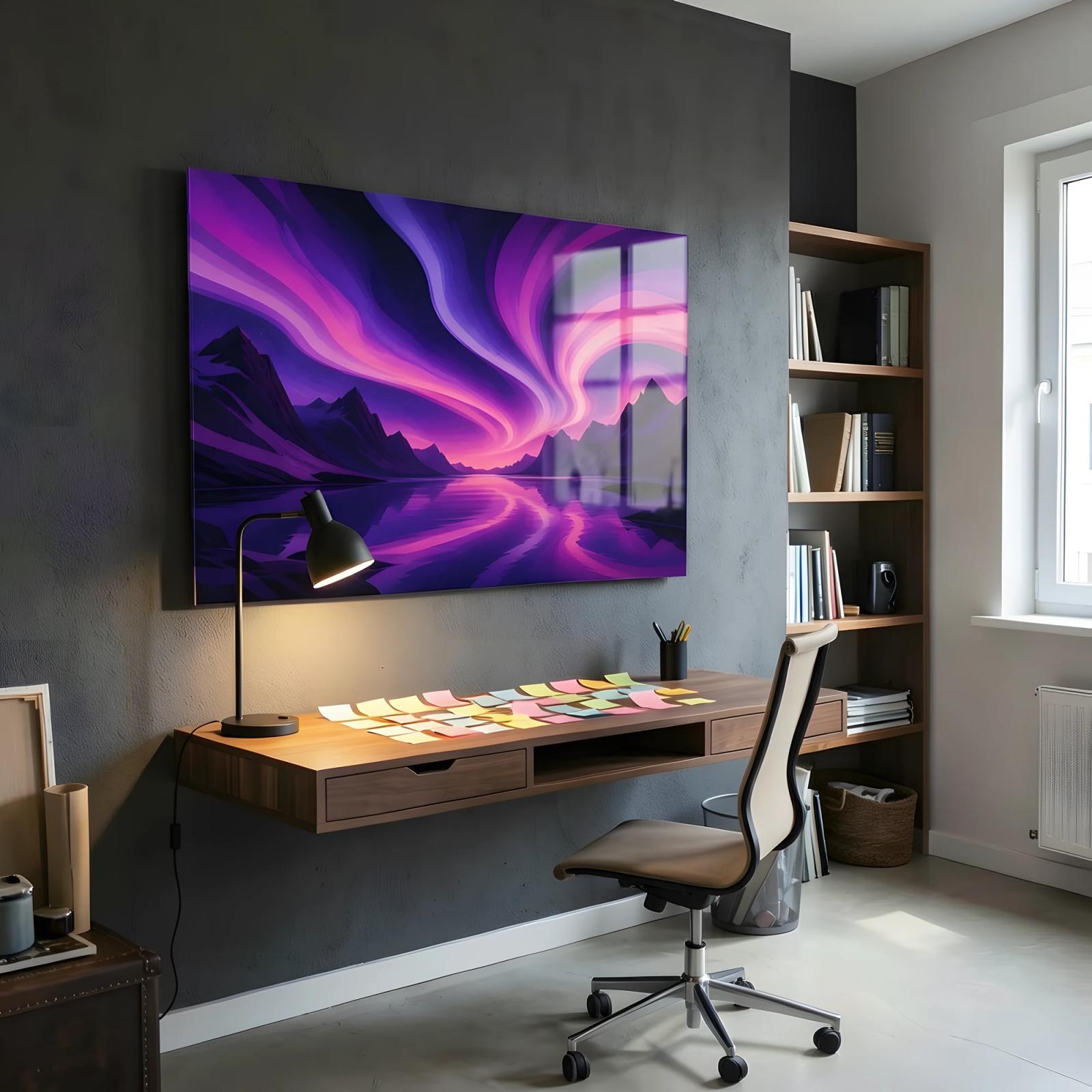 Aurora Mountain Lake Purple Night Sky Glass Wall Art — 6