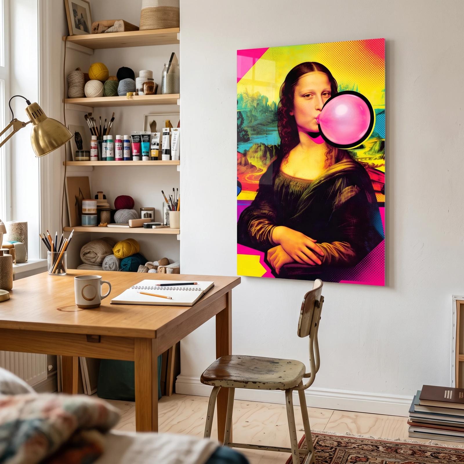 Bubblegum Mona Lisa Pop Art Colorful Glass Wall Art