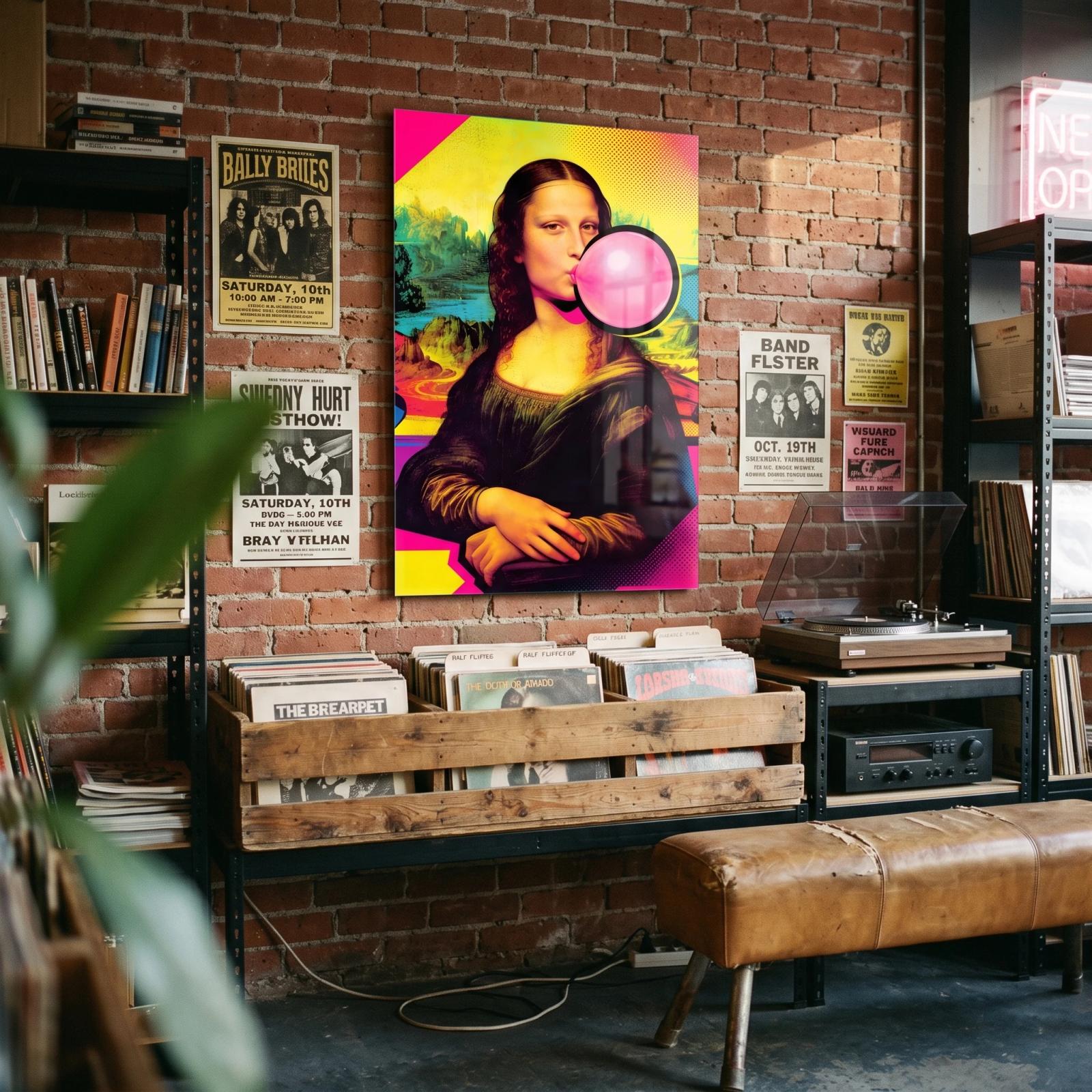 Bubblegum Mona Lisa Pop Art Colorful Glass Wall Art — 2