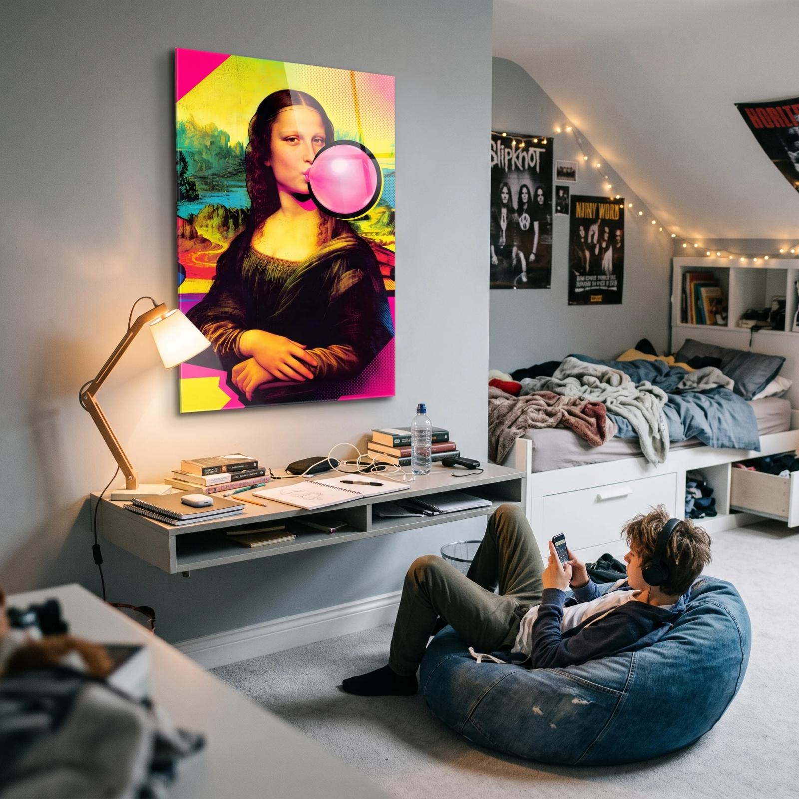 Bubblegum Mona Lisa Pop Art Colorful Glass Wall Art — 3