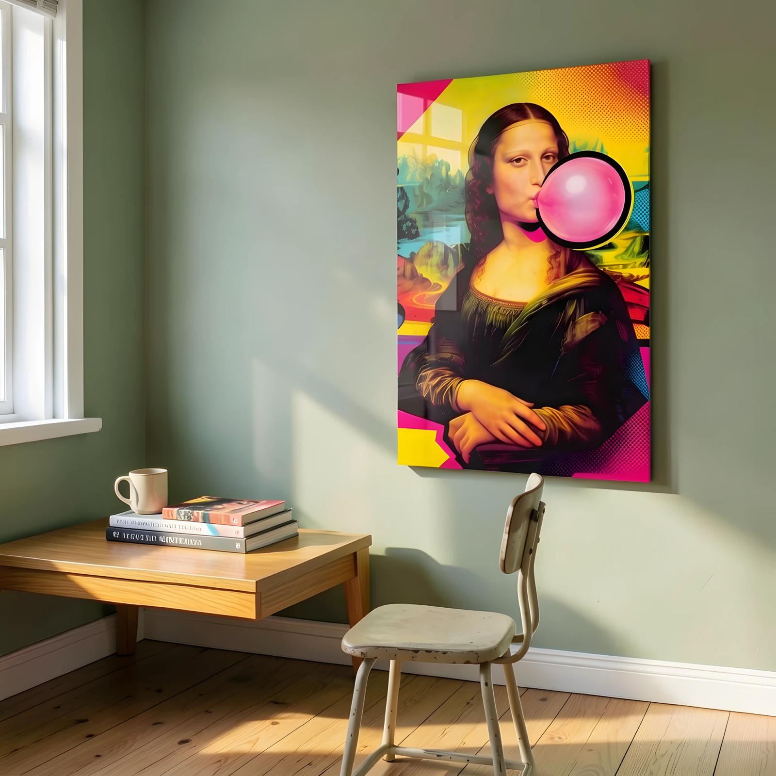 Bubblegum Mona Lisa Pop Art Colorful Glass Wall Art — 4