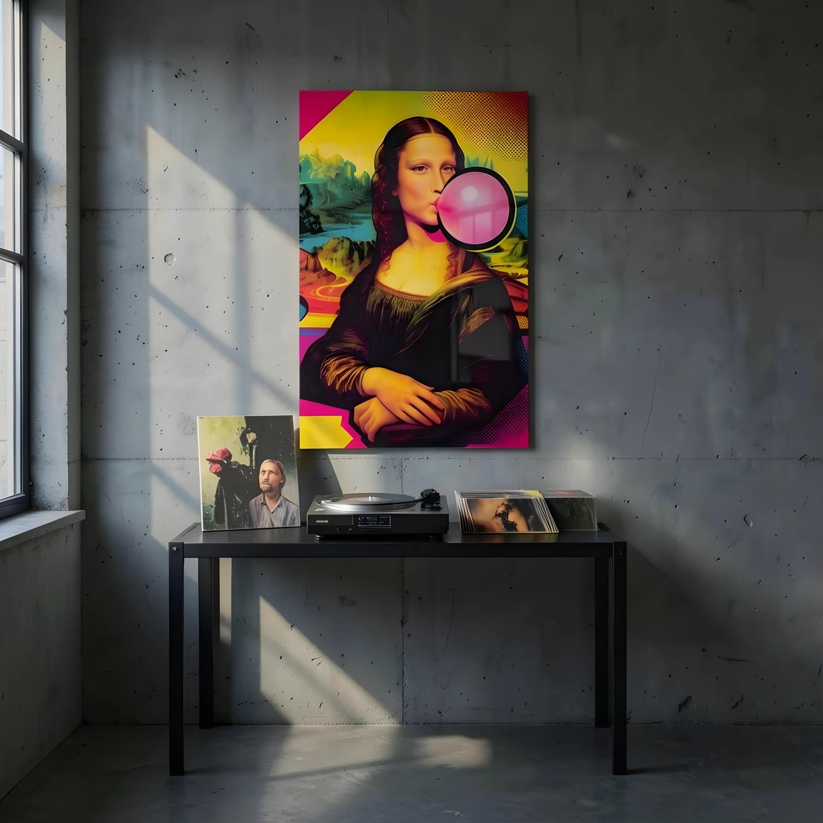 Bubblegum Mona Lisa Pop Art Colorful Glass Wall Art — 6