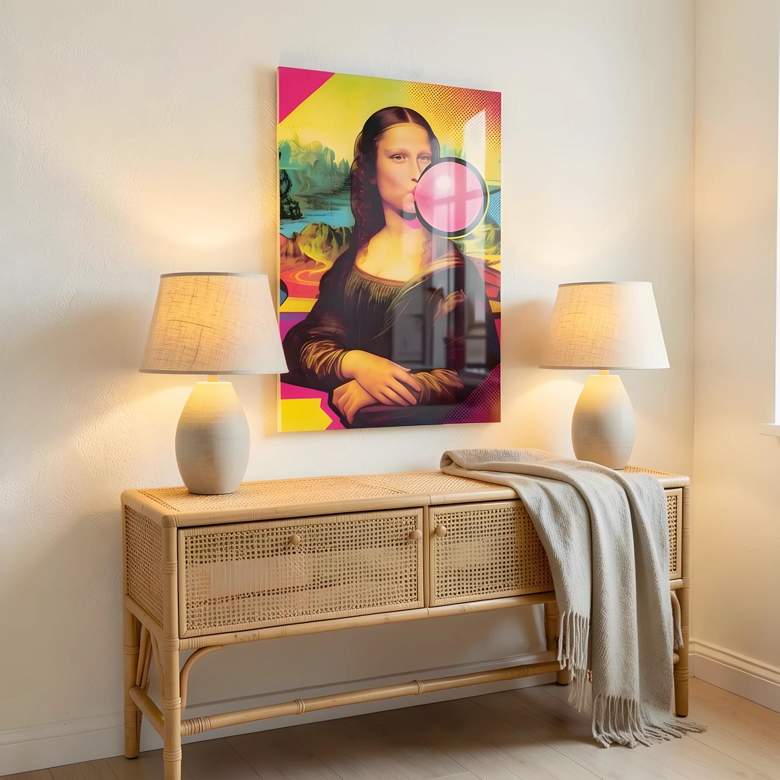 Bubblegum Mona Lisa Pop Art Colorful Glass Wall Art — 7