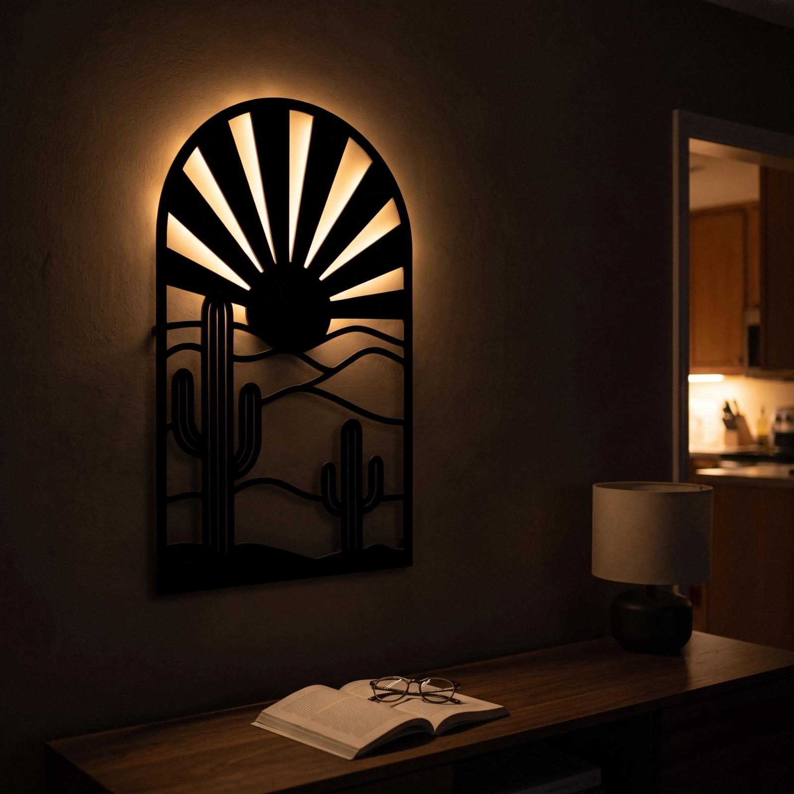 Desert Sunrise LED Metal Wall Art – Sonora Threshold, Living Room Backlit Decor — 2