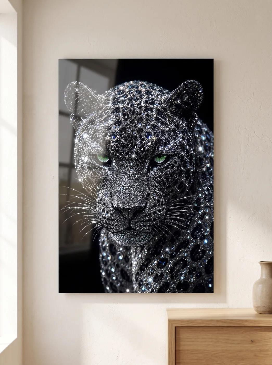 Diamond Leopard Portrait Bold Luxury Glass Wall Art