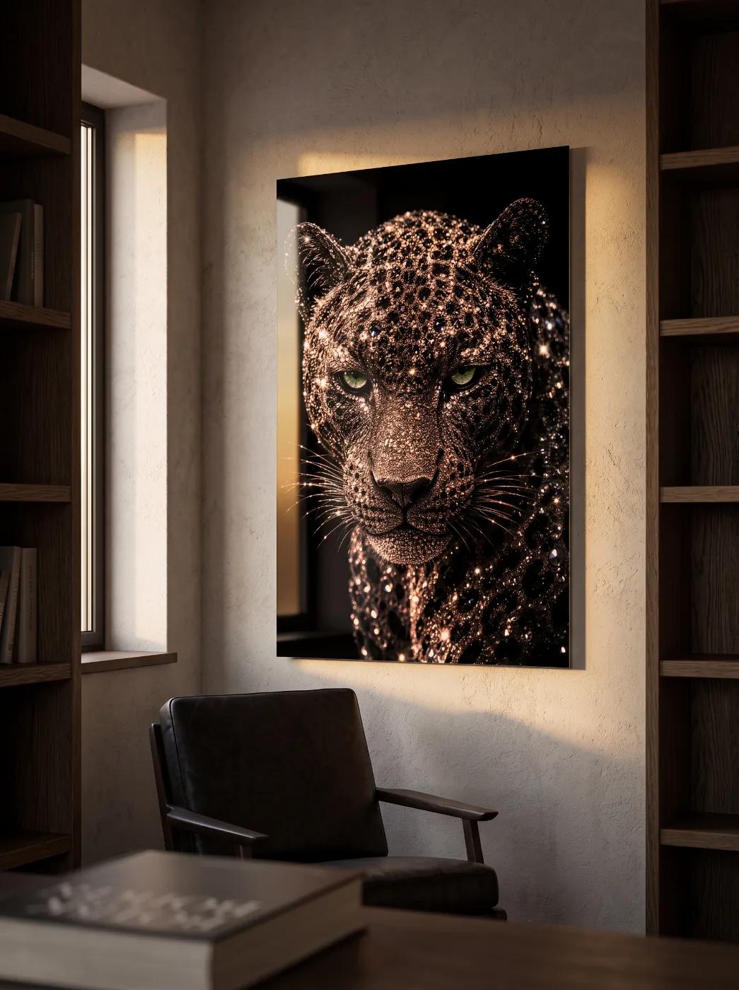 Diamond Leopard Portrait Bold Luxury Glass Wall Art — 2