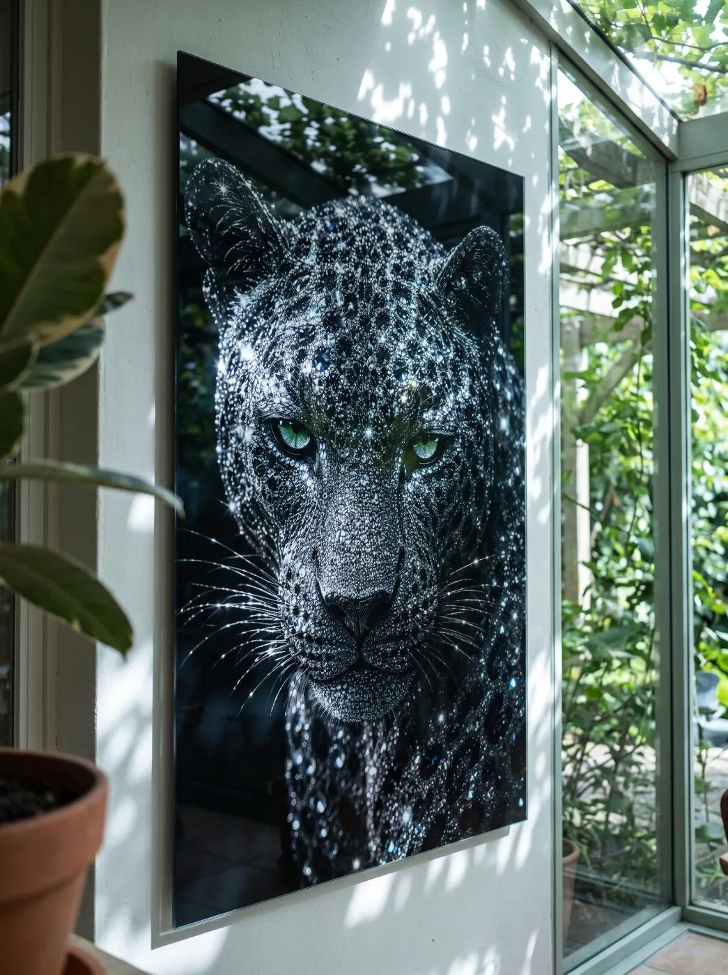 Diamond Leopard Portrait Bold Luxury Glass Wall Art — 3