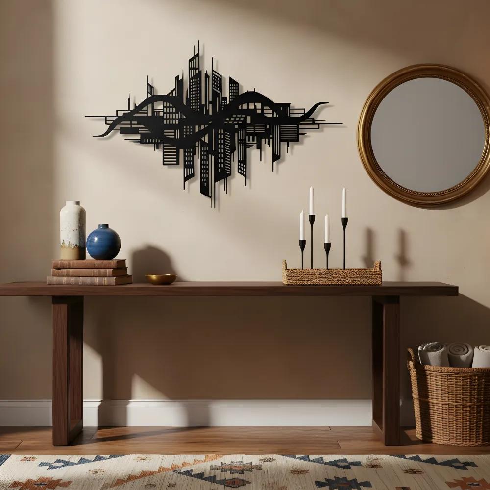 Futuristic Cityscape Metal Wall Art – Metropolis Skyline, Home Office Decor — 2
