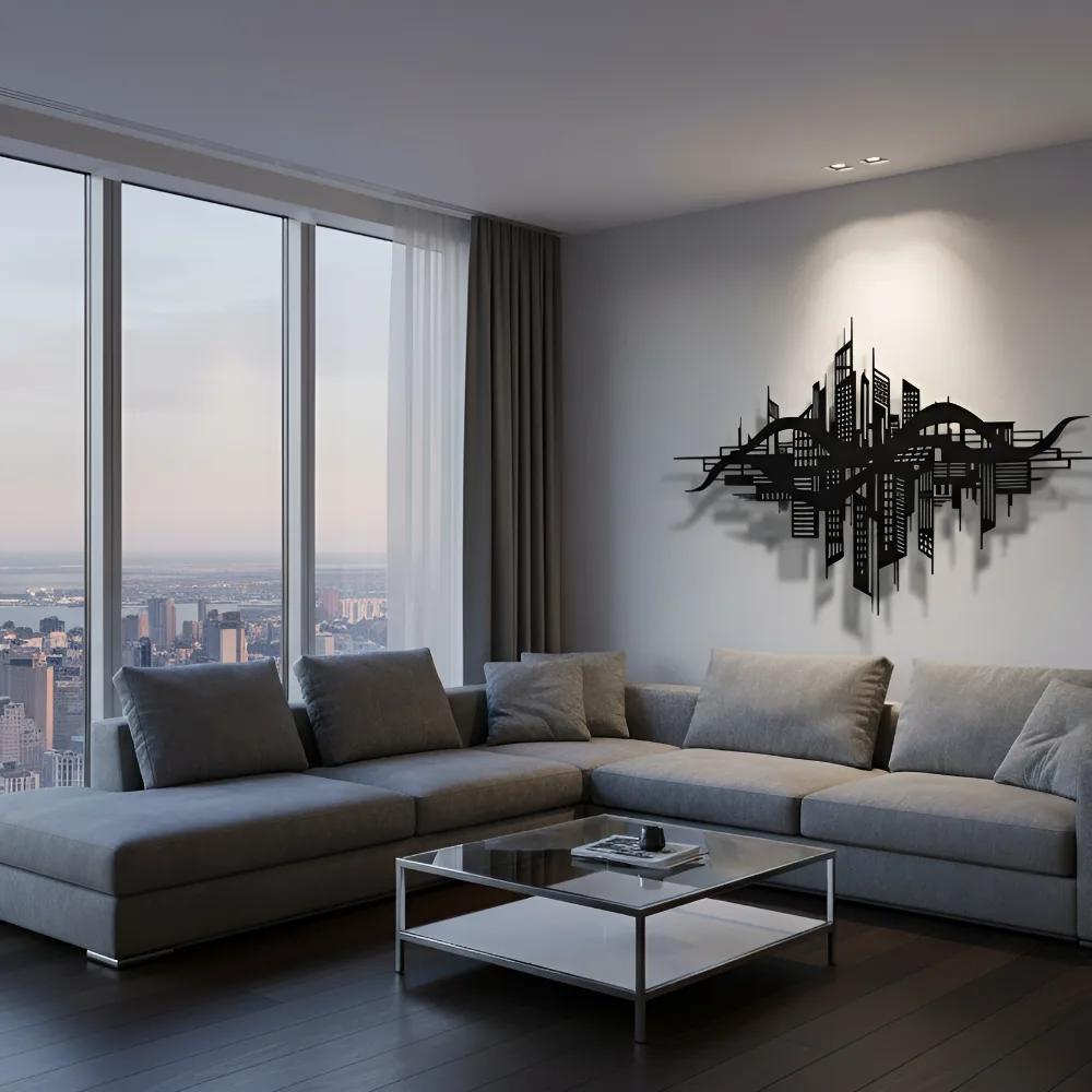 Futuristic Cityscape Metal Wall Art – Metropolis Skyline, Home Office Decor — 10