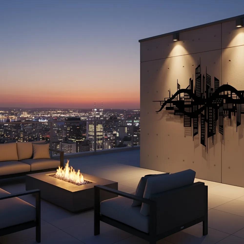 Futuristic Cityscape Metal Wall Art – Metropolis Skyline, Home Office Decor — 11