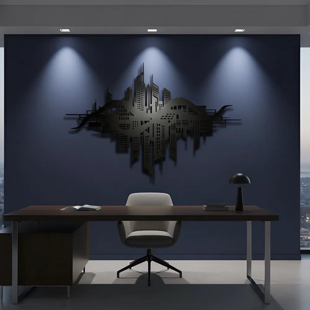 Futuristic Cityscape Metal Wall Art – Metropolis Skyline, Home Office Decor — 3