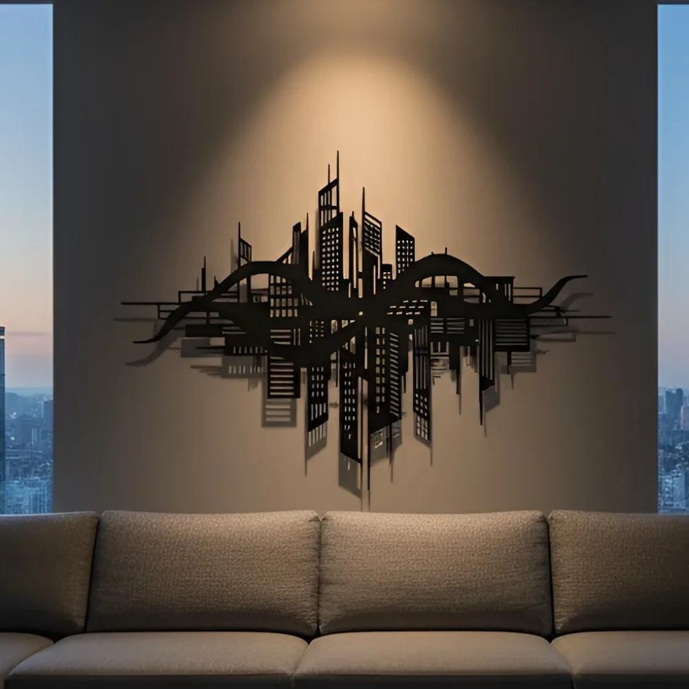 Futuristic Cityscape Metal Wall Art – Metropolis Skyline, Home Office Decor — 5