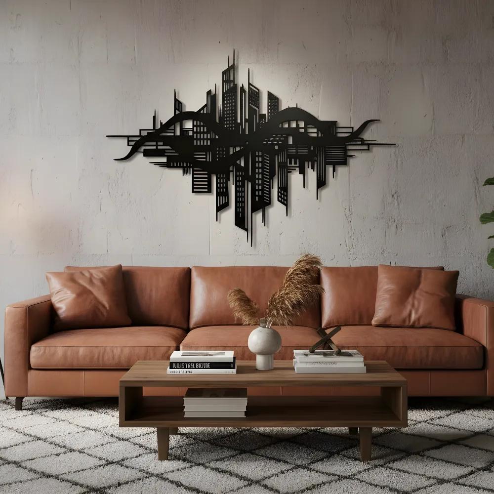 Futuristic Cityscape Metal Wall Art – Metropolis Skyline, Home Office Decor — 7