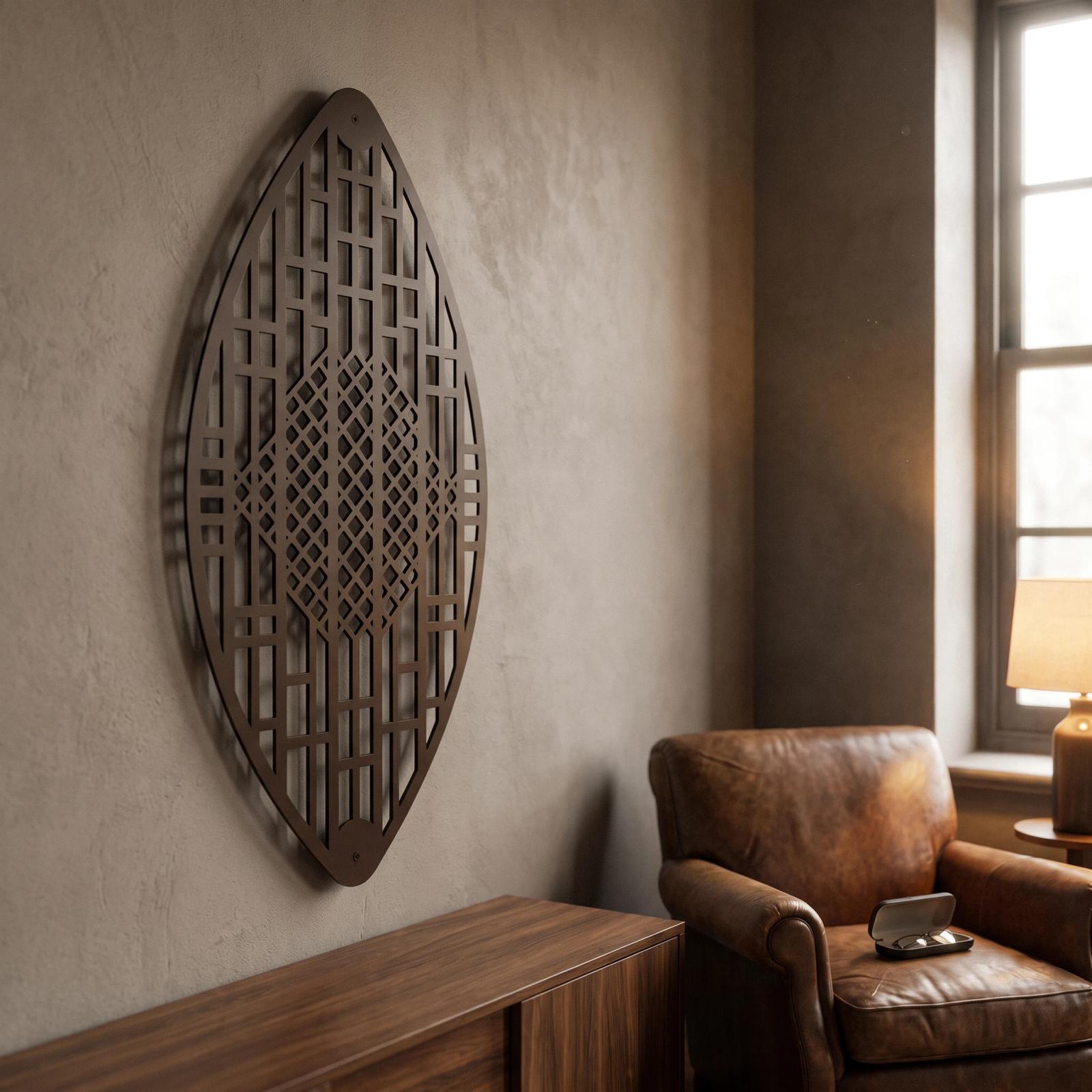 Marquise Metal Wall Art – Veiled Meridian, Modern Geometric Living Room Decor