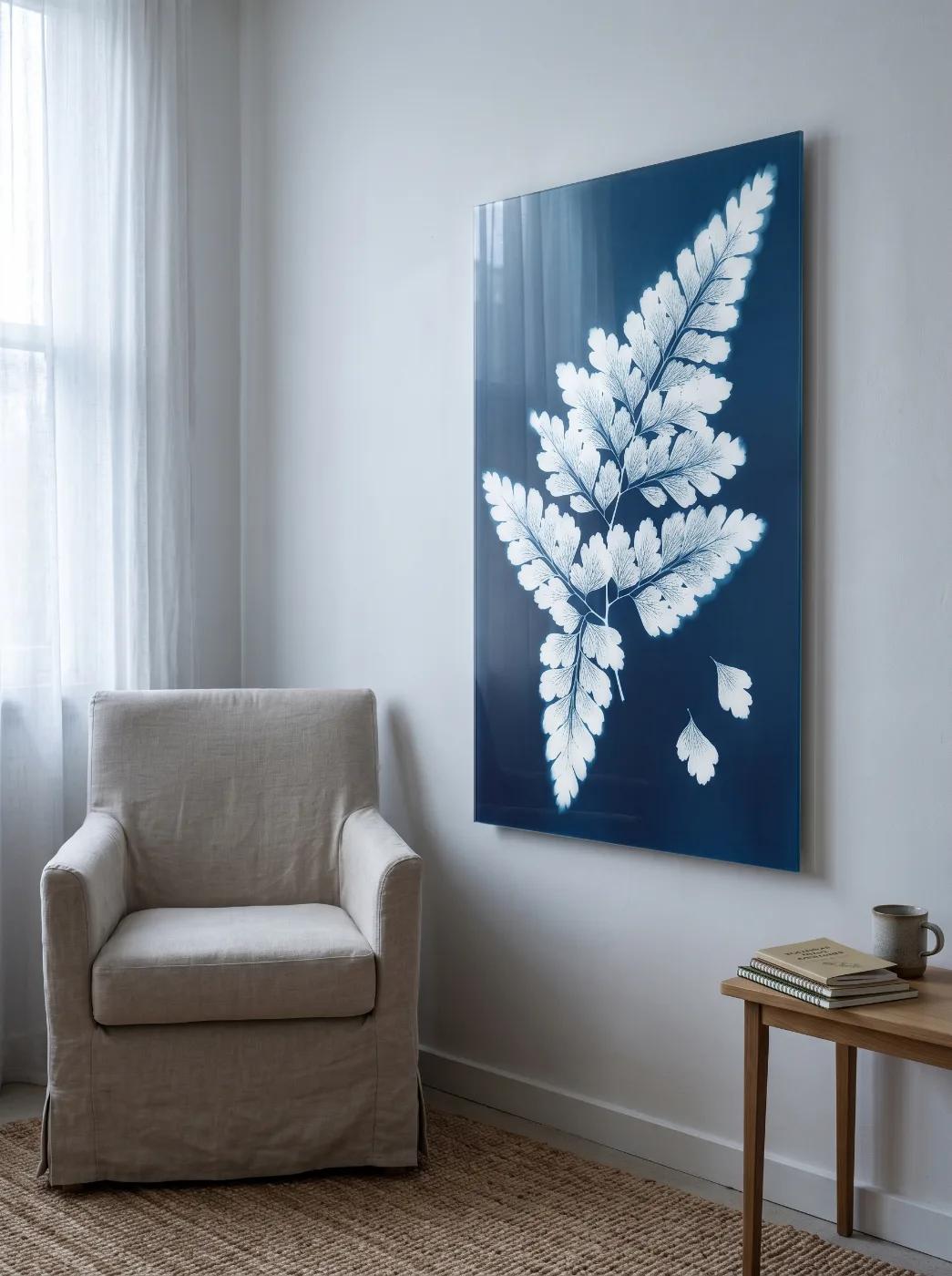 Cyanotype Fern Wall Art Blue Botanical Print | Glass Wall Art — 2