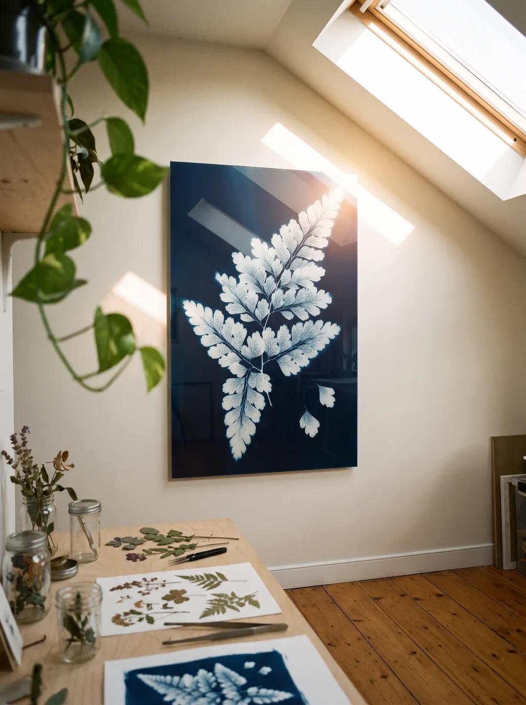 Cyanotype Fern Wall Art Blue Botanical Print | Glass Wall Art — 3