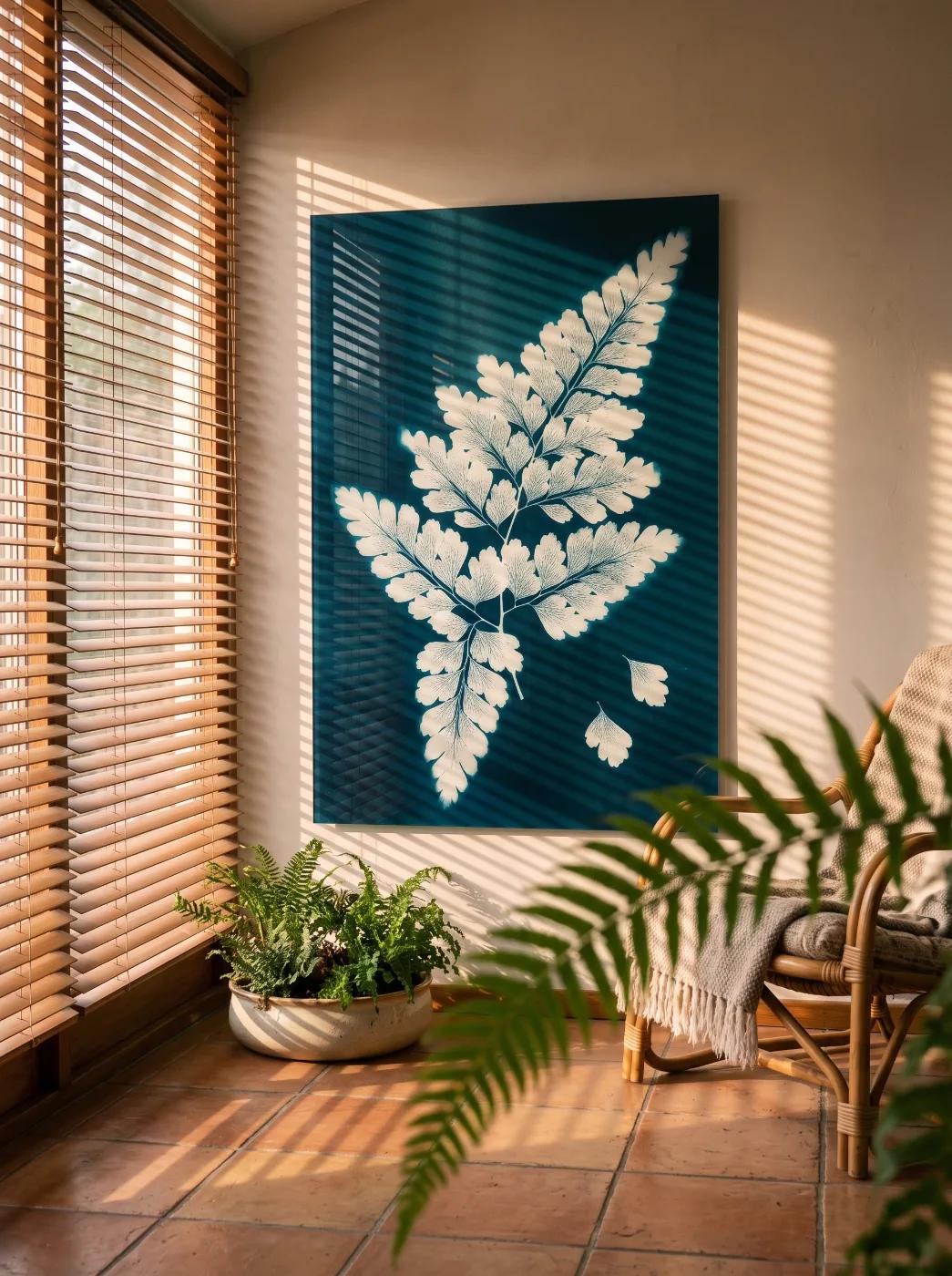 Cyanotype Fern Wall Art Blue Botanical Print | Glass Wall Art — 5