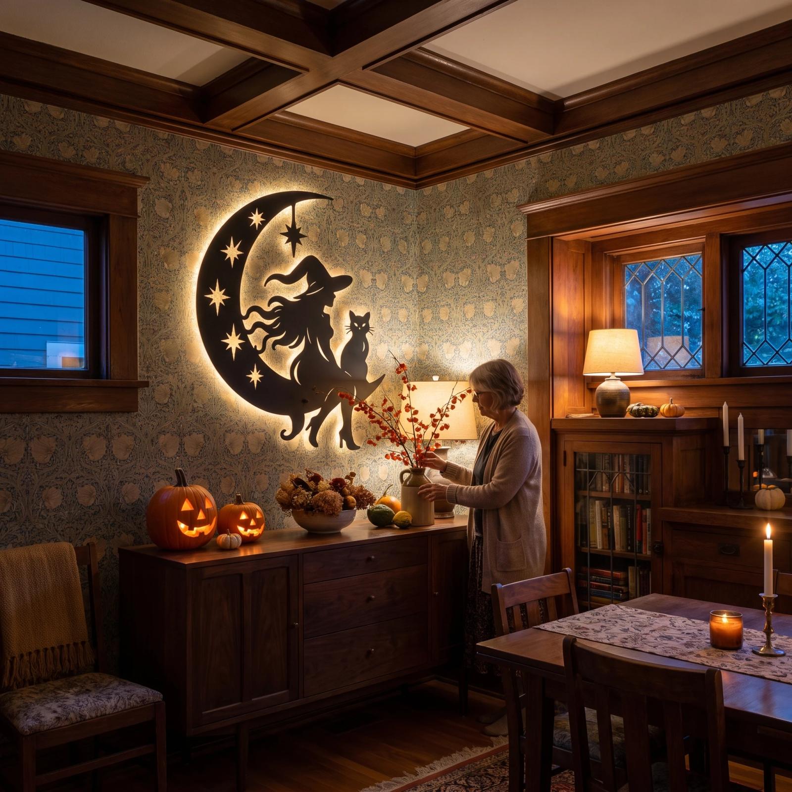 Halloween Witch Moon LED Metal Wall Art – Coven Glow, Gothic Entryway Decor — 2