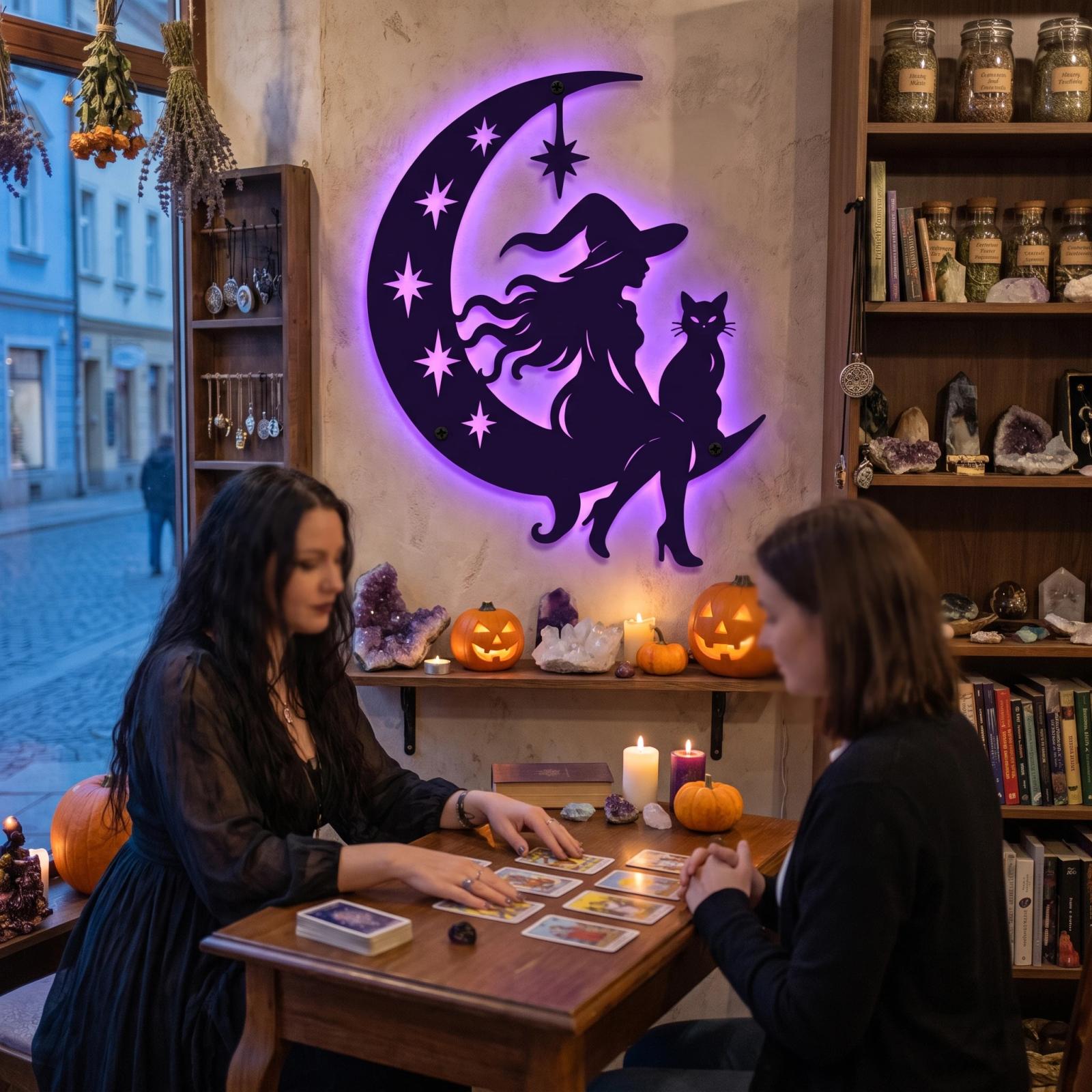 Halloween Witch Moon LED Metal Wall Art – Coven Glow, Gothic Entryway Decor — 6