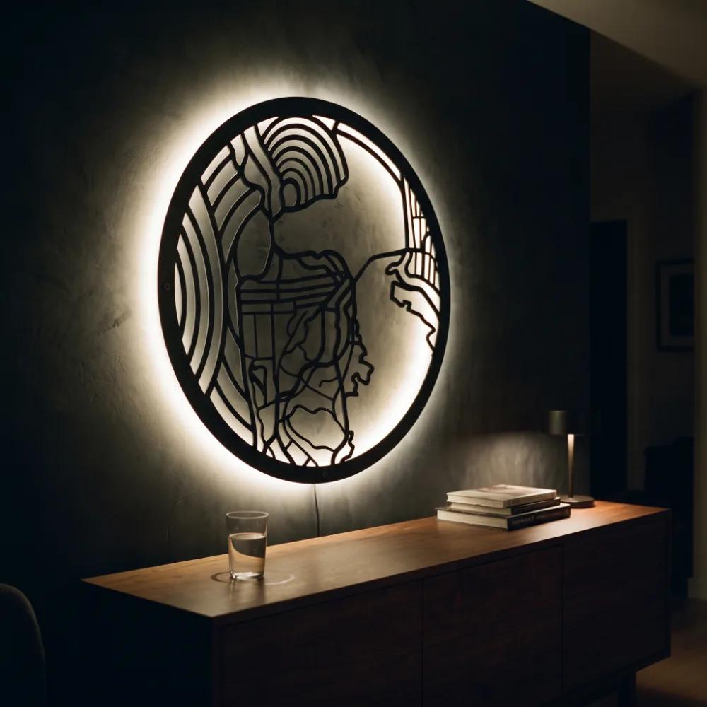 Abstract Face Metal LED Wall Art – Inner Meridian, Modern Living Room Decor