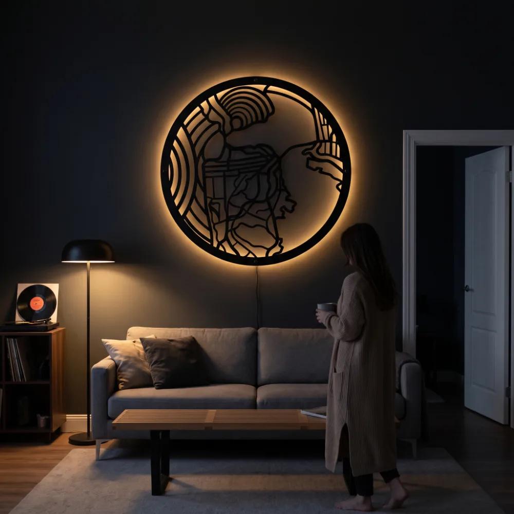 Abstract Face Metal LED Wall Art – Inner Meridian, Modern Living Room Decor — 3