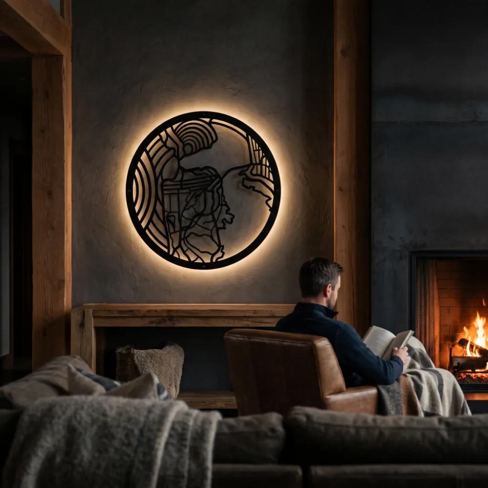 Abstract Face Metal LED Wall Art – Inner Meridian, Modern Living Room Decor — 6