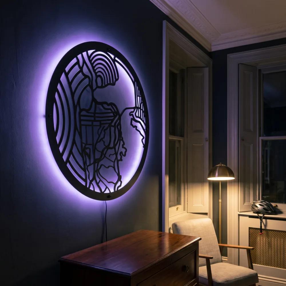 Abstract Face Metal LED Wall Art – Inner Meridian, Modern Living Room Decor — 8