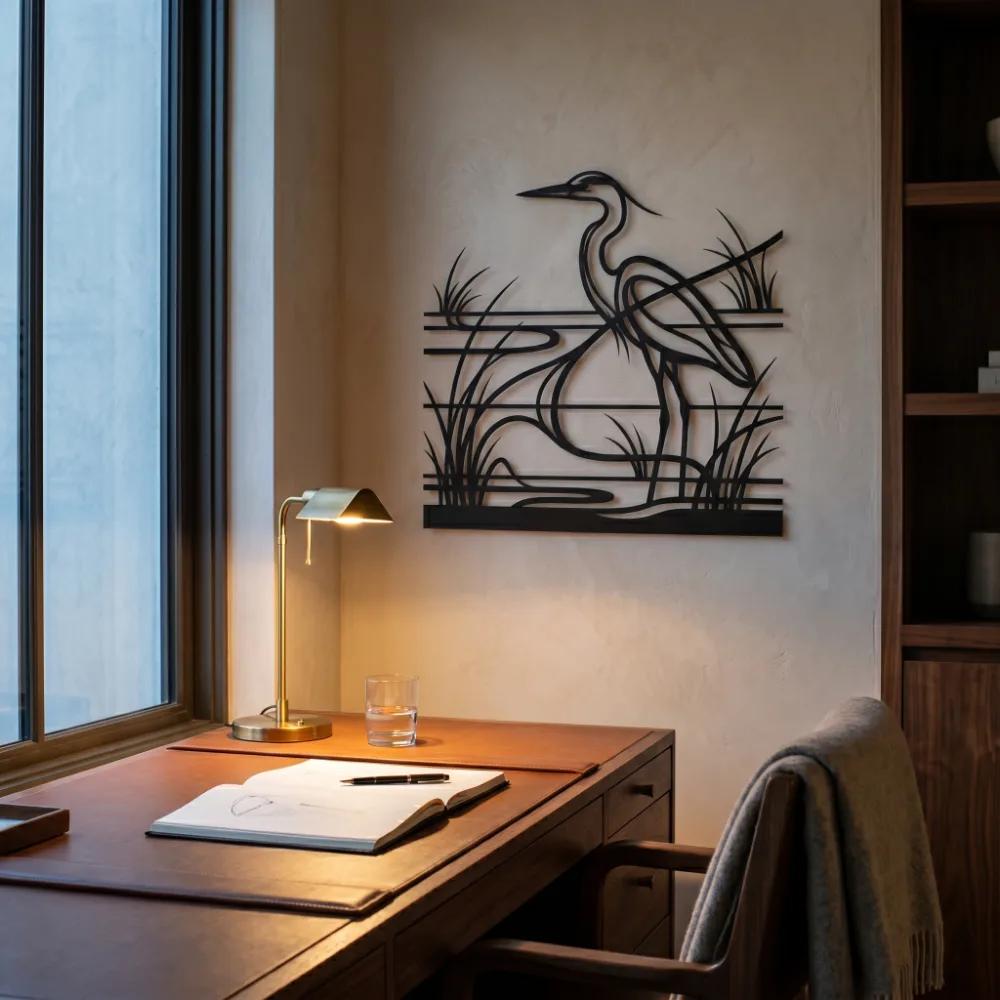 Great Blue Heron Metal Wall Art – Marsh Bird Silhouette, Coastal Home Decor — 4