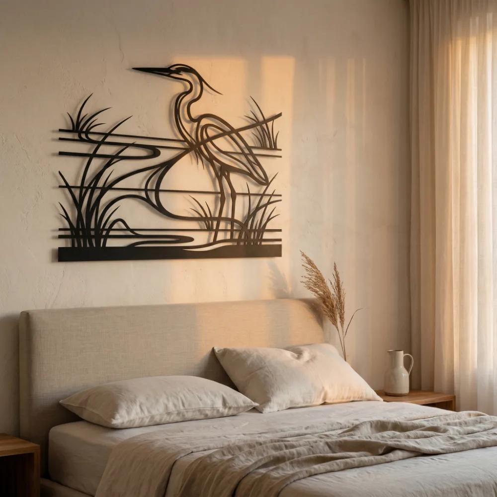 Great Blue Heron Metal Wall Art – Marsh Bird Silhouette, Coastal Home Decor