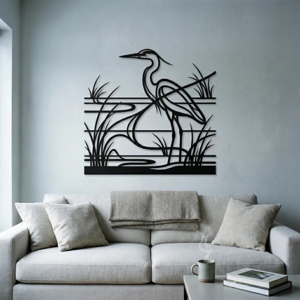 Great Blue Heron Metal Wall Art – Marsh Bird Silhouette, Coastal Home Decor — 6