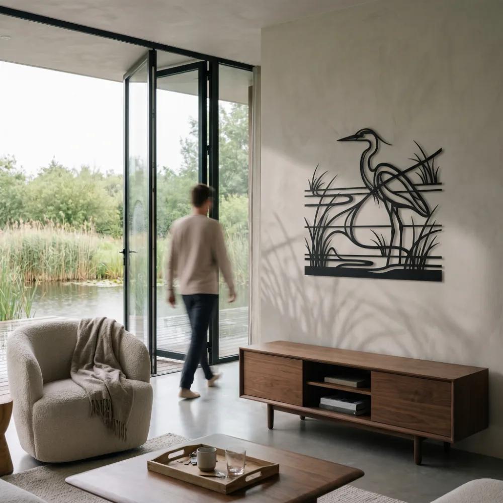 Great Blue Heron Metal Wall Art – Marsh Bird Silhouette, Coastal Home Decor — 7