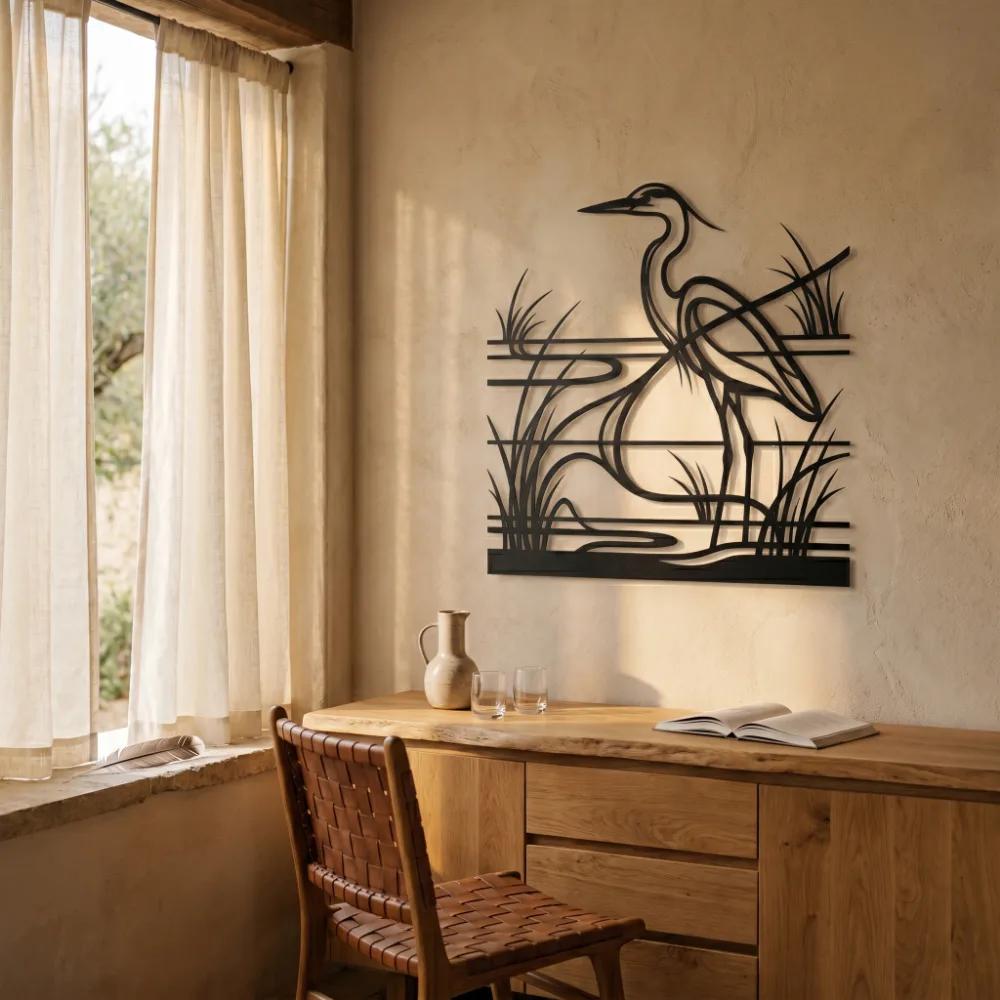 Great Blue Heron Metal Wall Art – Marsh Bird Silhouette, Coastal Home Decor — 8