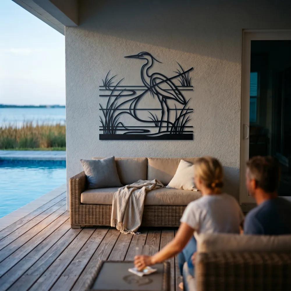 Great Blue Heron Metal Wall Art – Marsh Bird Silhouette, Coastal Home Decor — 9