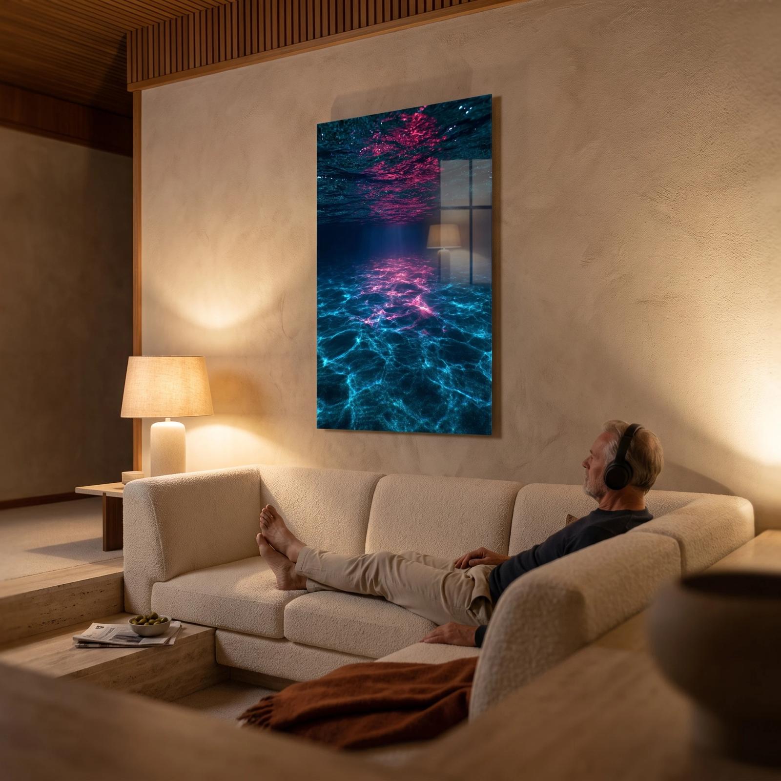 Underwater Ocean Light Caustics Scene | Glass Wall Art — 3
