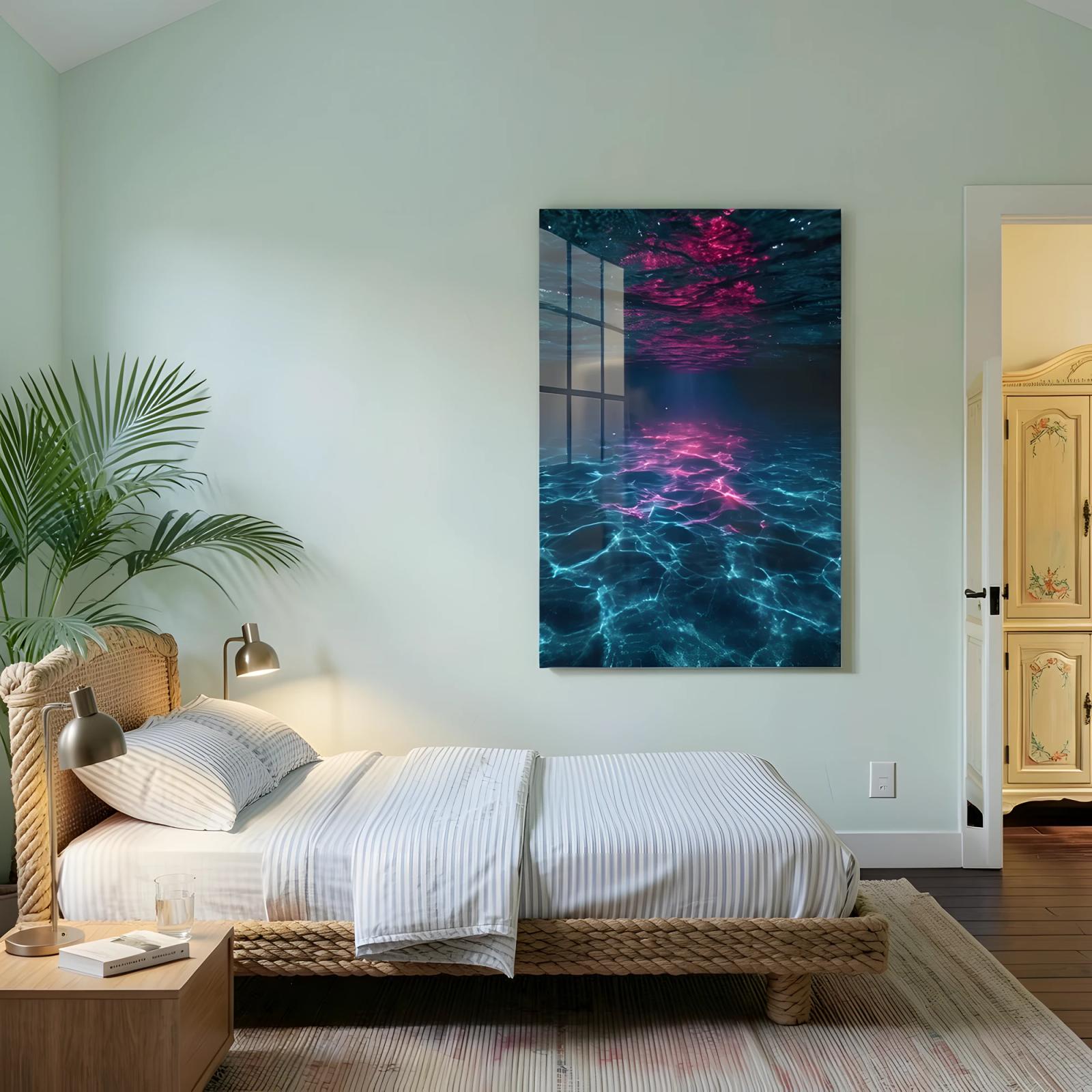 Underwater Ocean Light Caustics Scene | Glass Wall Art — 4