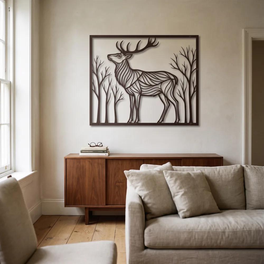 Deer Metal Wall Art Forest Silhouette – Woodland Sovereign, Living Room Decor