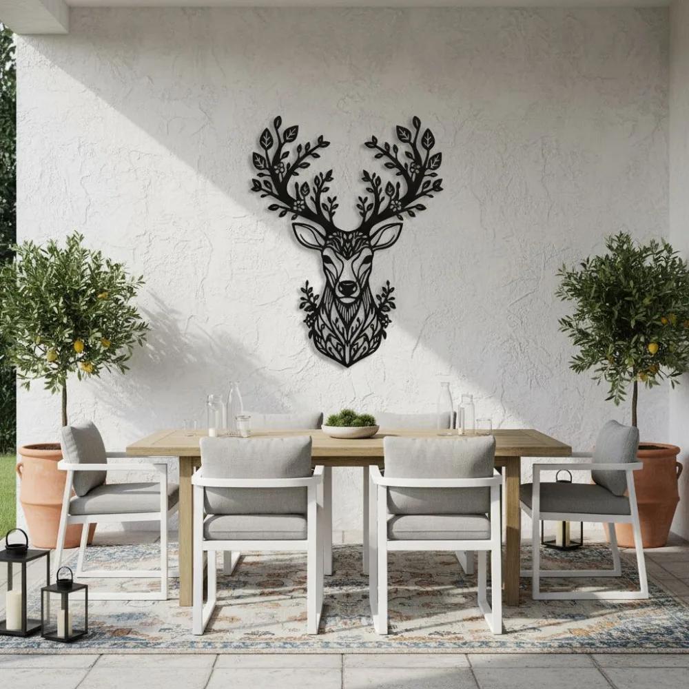 Floral Deer Metal Wall Art – Forest Spirit Buck, Rustic Living Room Decor — 4