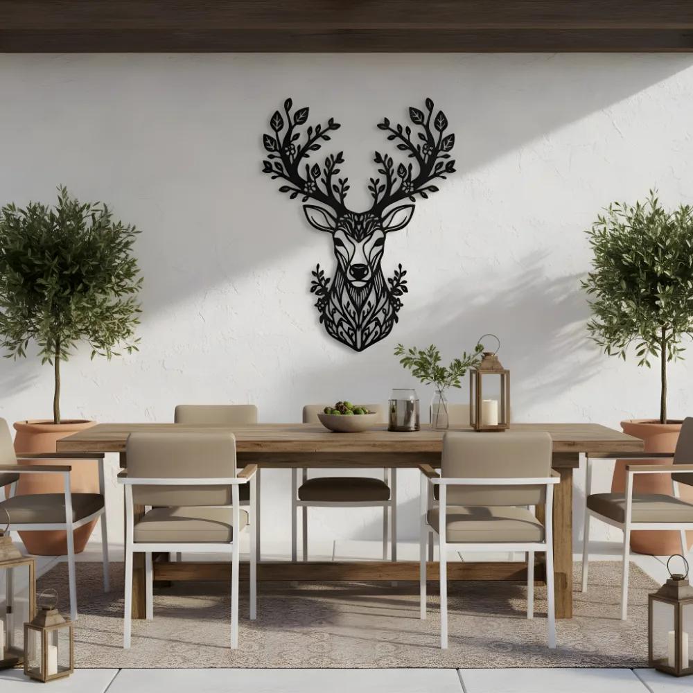 Floral Deer Metal Wall Art – Forest Spirit Buck, Rustic Living Room Decor — 11