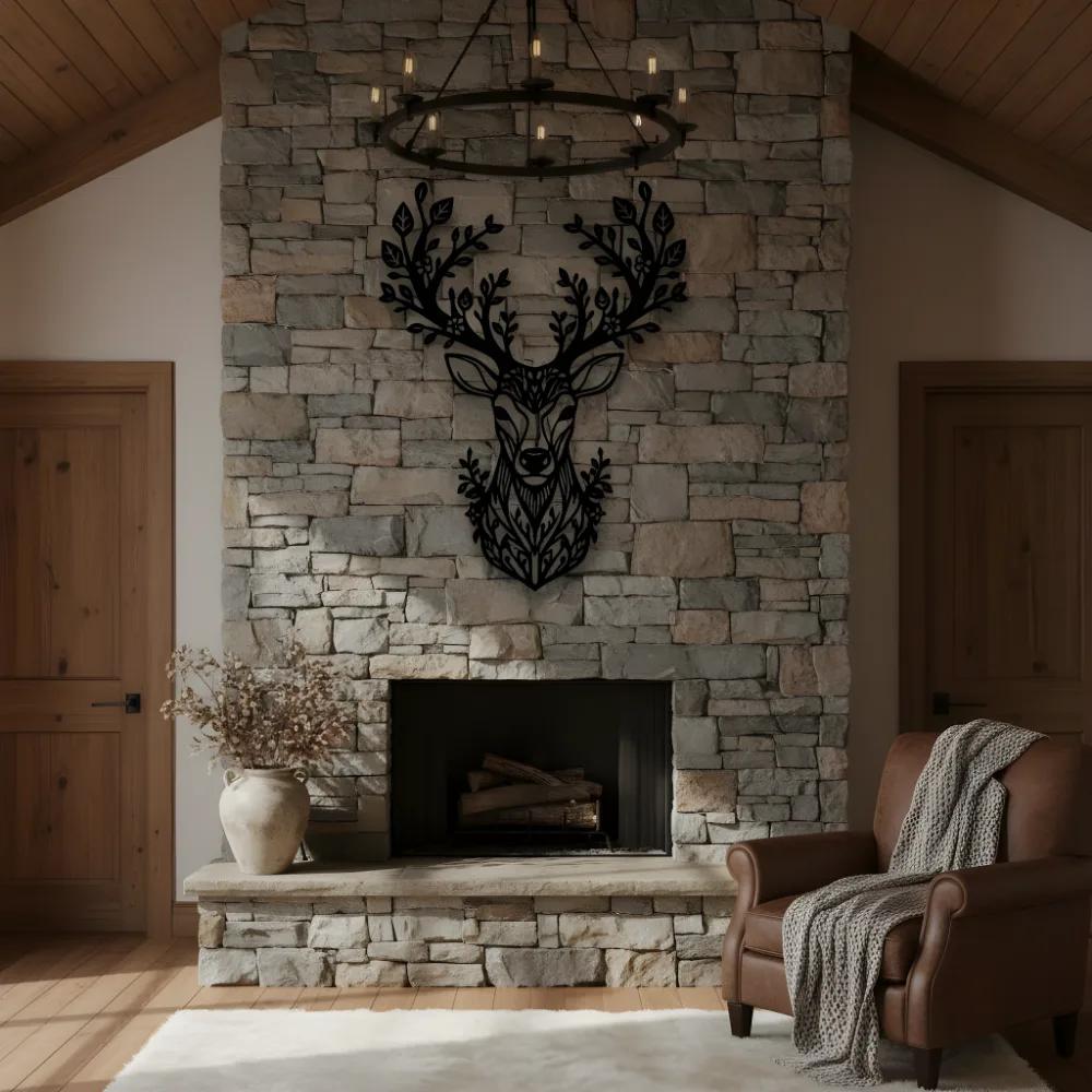 Floral Deer Metal Wall Art – Forest Spirit Buck, Rustic Living Room Decor — 14