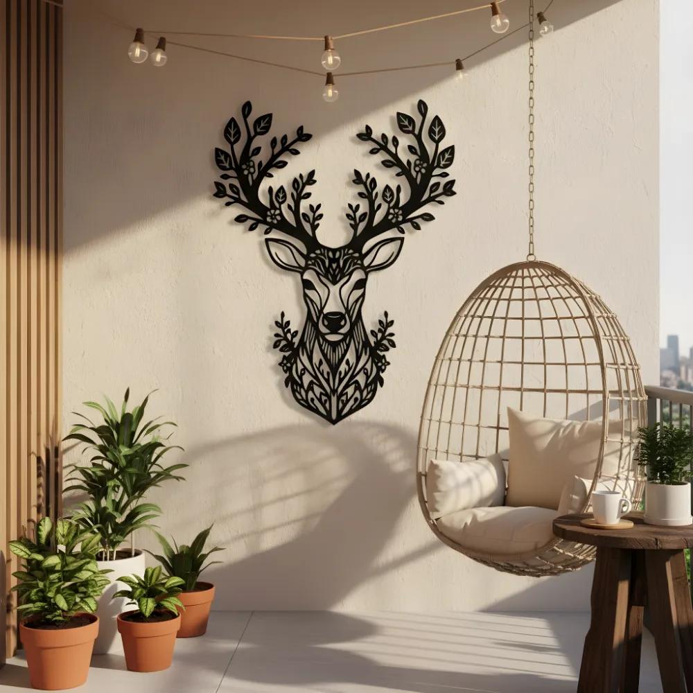 Floral Deer Metal Wall Art – Forest Spirit Buck, Rustic Living Room Decor — 3
