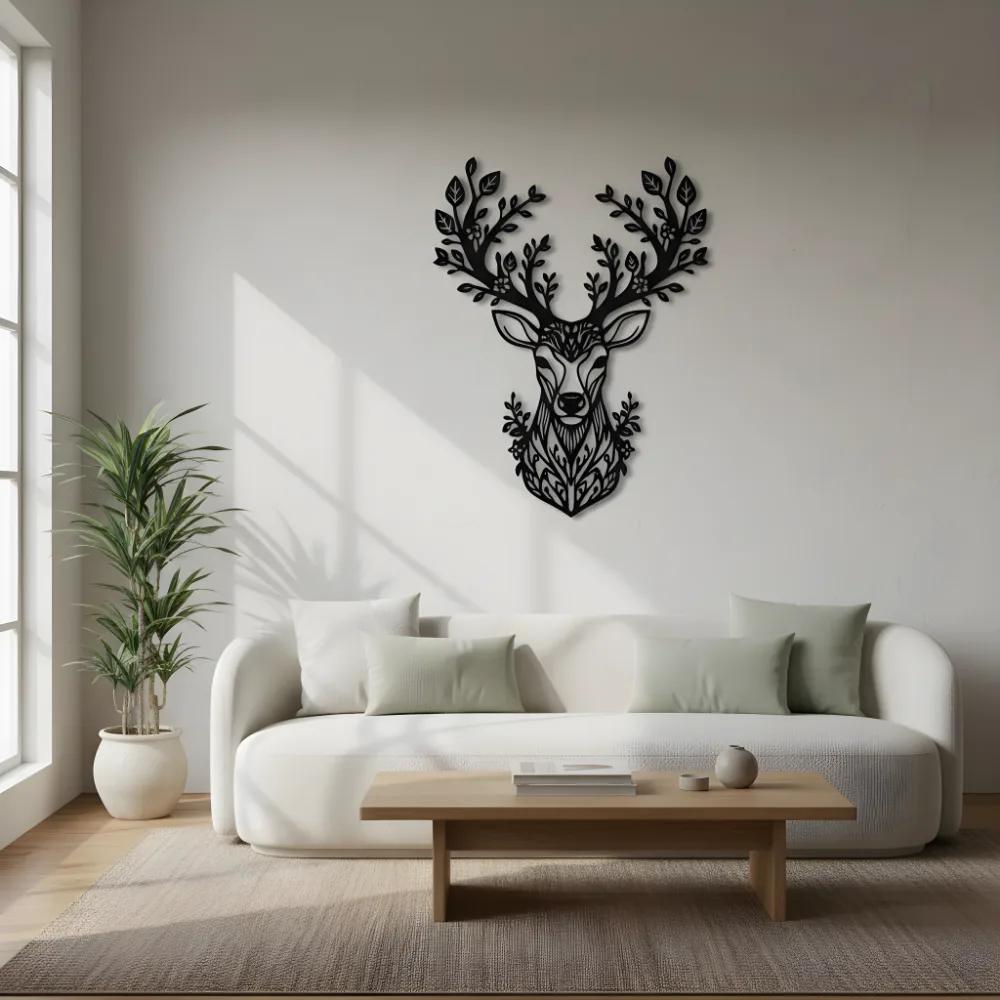 Floral Deer Metal Wall Art – Forest Spirit Buck, Rustic Living Room Decor — 5