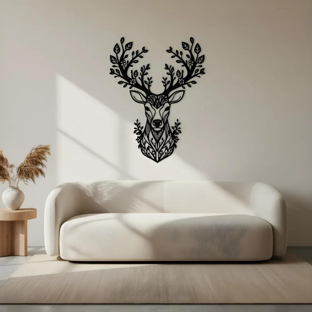 Floral Deer Metal Wall Art – Forest Spirit Buck, Rustic Living Room Decor — 6
