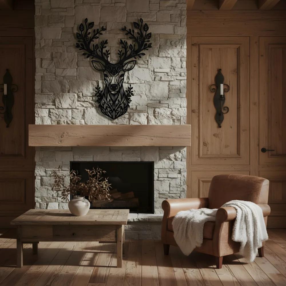 Floral Deer Metal Wall Art – Forest Spirit Buck, Rustic Living Room Decor — 7