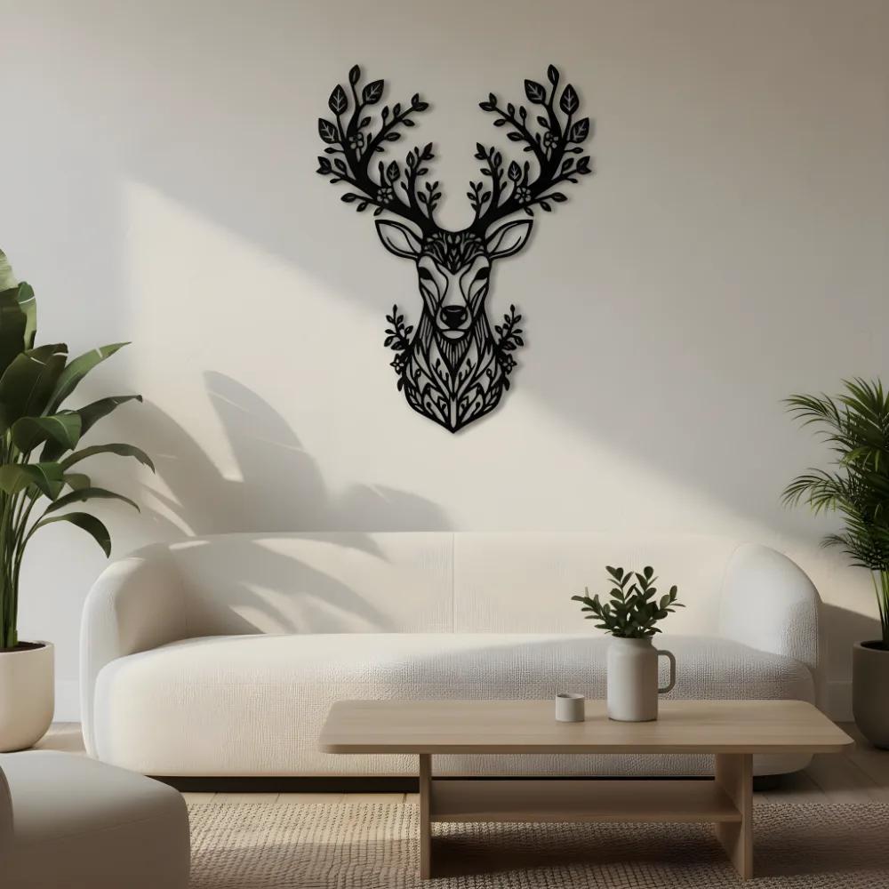 Floral Deer Metal Wall Art – Forest Spirit Buck, Rustic Living Room Decor — 8